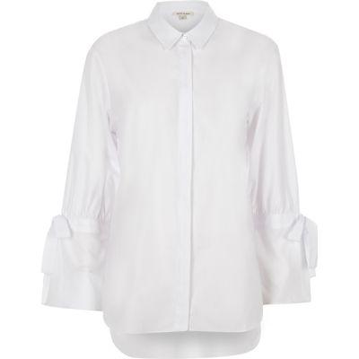 River Island Womens White Tie Cuff Detail Long Sleeve Shirt