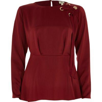 River Island Womens Eyelet Detail Satin Long Sleeve Top