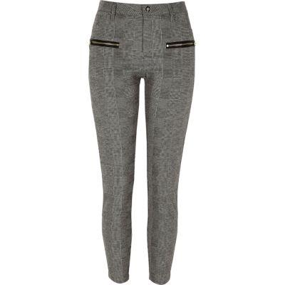 River Island Womens Check Zip Front Skinny Fit Trousers