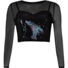 River Island Womens Petite Mesh Sequin Crop Top