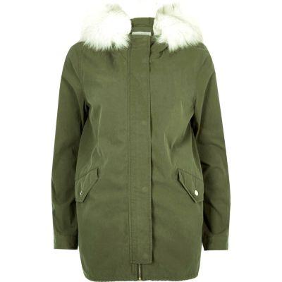 River Island Womens Faux Fur Trim Swing Parka Jacket