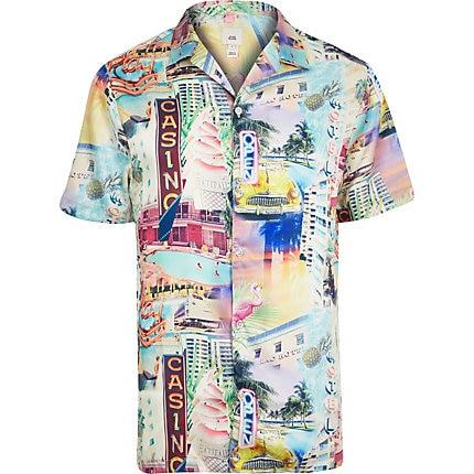 River Island Mens Big And Tall Miami Print Shirt
