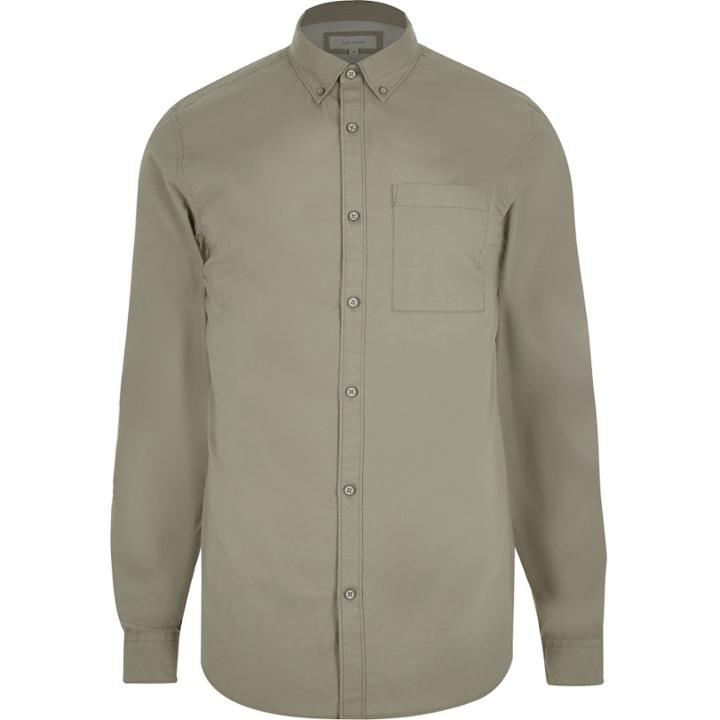 River Island Mensecru Twill Metal Button Shirt