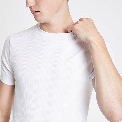 River Island Mens White Ribbed Muscle Fit T-shirt