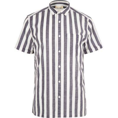 River Island Mens White Pajama Stripe Short Sleeve Shirt