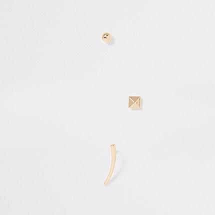 River Island Womens Gold Color Ear Climber Earring Stud Set
