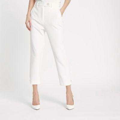 River Island Womens White Faux Pearl Cigarette Trousers