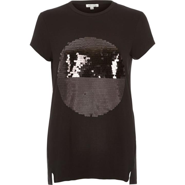 River Island Womens Sequin Embellished Relaxed T-shirt