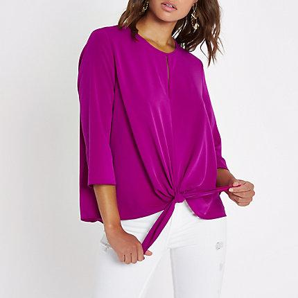 River Island Womens Bright Split Front Knot Side Top