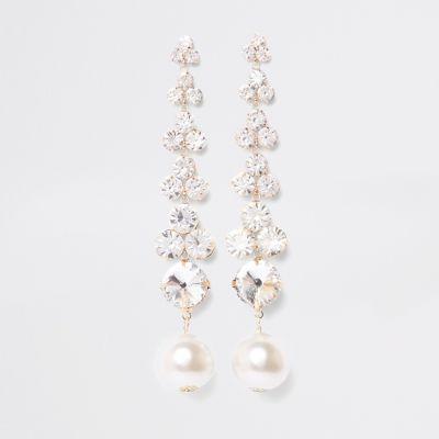 River Island Womens Gold Tone Diamante Pearl Drop Earrings