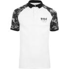 River Island Mens White Mono Print Raglan Muscle Fit Polo Shirt