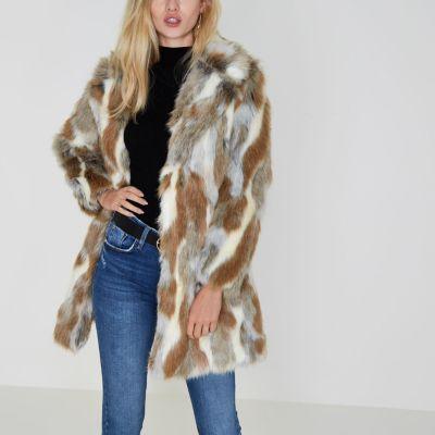 River Island Womens Animal Faux Fur Coat