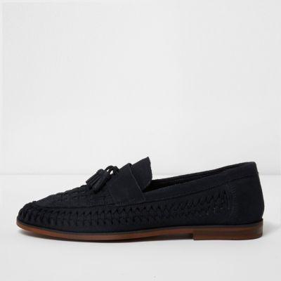 River Island Mensnavy Woven Leather Loafers