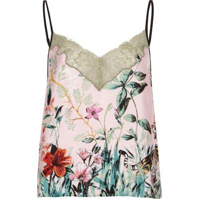 River Island Womens Jungle Print Lace Cami Pajama Top