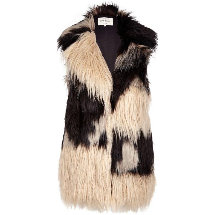 River Island Womens Patchwork Shaggy Faux Fur Vest