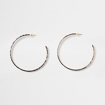 River Island Womens Gold Color Leopard Print Hoop Earrings