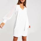 River Island Womens White Chiffon Tie Neck Swing Mini Dress