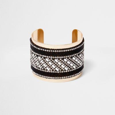 River Island Womens Gold Tone Glitter Diamante Cuff Bracelet