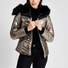 River Island Womens Metallic Faux Fur Hood Padded Jacket