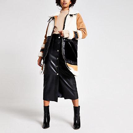 River Island Womens Colour Blocked Faux Fur Coat
