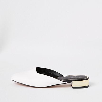 River Island Womens White Square Toe Backless Loafers