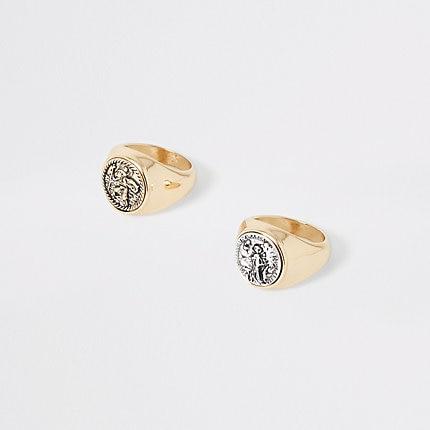 River Island Womens Gold Colour Coin Ring Multipack