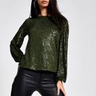 River Island Womens Sequin Long Sheer Balloon Sleeve Top
