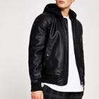 River Island Mens Faux Leather Hooded Bomber Jacket