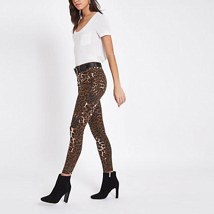 River Island Womens Leopard Print Denim Amelie Skinny Jeans