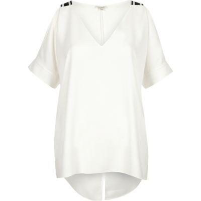 River Island Womens White Cold Shoulder V-neck Top