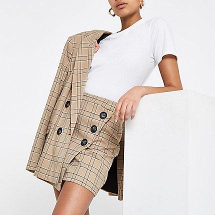 River Island Womens Check Button Wrap Skirt