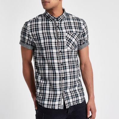 River Island Mens White Check Double Face Short Sleeve Shirt
