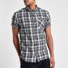 River Island Mens White Check Double Face Short Sleeve Shirt