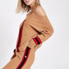 River Island Womens Petite Stripe Knitted Bardot Top