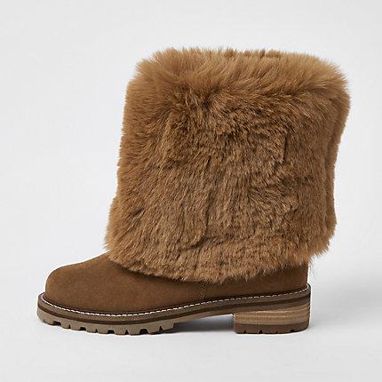 River Island Womens Turn Down Faux Fur Boots