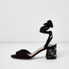River Island Womens Tie Up Studded Block Heel Sandals