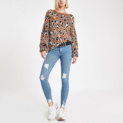 River Island Womens Ripped Hem Mid Rise Molly Jeggings
