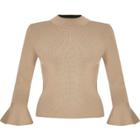 River Island Womens Dark Nude Knitted Flute Sleeve Top