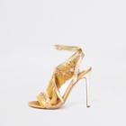 River Island Womens Gold Tone Fringe Tassel High Heel Sandals
