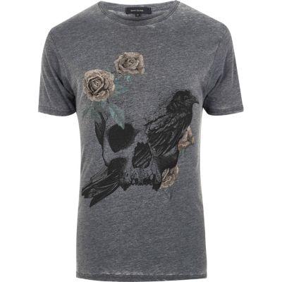 River Island Mens Rose Skull Print T-shirt