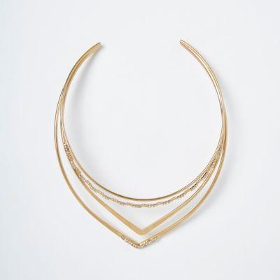 River Island Womens Gold Tone Pave Triangle Necklace