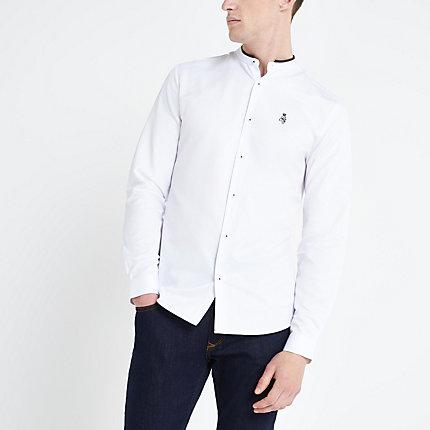 River Island Mens White Ri Slim Fit Grandad Collar Shirt