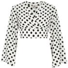River Island Womens Petite White Polka Dot Bell Sleeve Crop