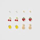 River Island Womens Gold Color Mixed Fruit Earrings Multipack