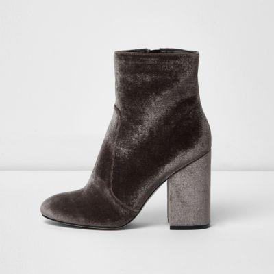 River Island Womens Mink Velvet Block Heel Sock Boots
