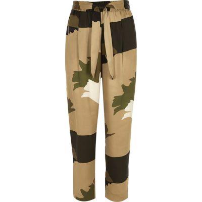 River Island Womens Brown Soft Tie Tapered Pants