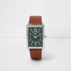 River Island Mens Faux Leather Rectangle Green Face Watch