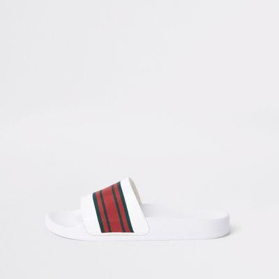 River Island Womens White Stripe Sliders