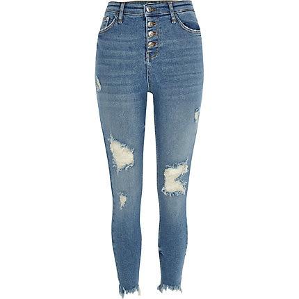 River Island Womens Petite Hailey High Rise Rip Jeans