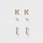 River Island Womens Gold Plated 'k' Cubic Zirconia Stud Multipack